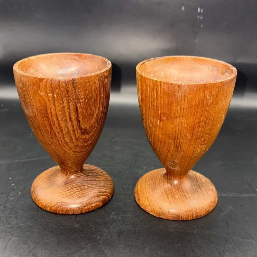 Elegant Burma Teak MCM Wooden Candle Holders